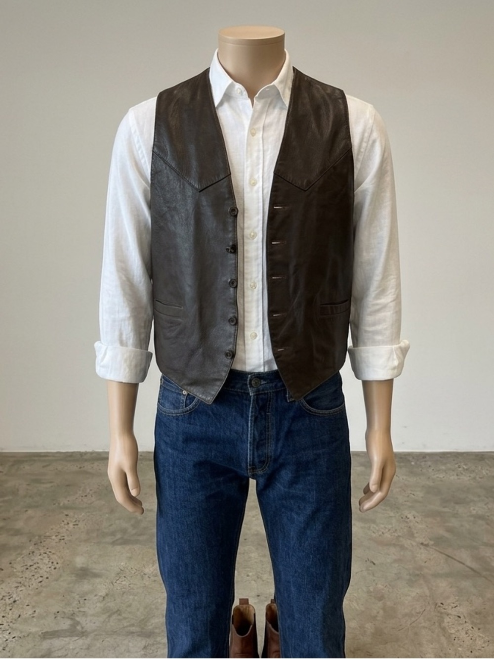 VINTAGE Phase 2 Dark Brown Leather Western Biker 80’s/90’s Men's Vest